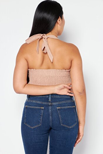 Nomad Brown Logo Top Lace-Up Neck Sleeveless Women's Top