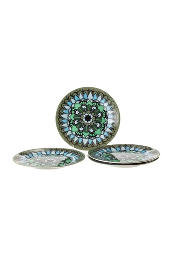 HIC flat porcelain dinner plates 4 Piece with Green/Black 27x27 cm