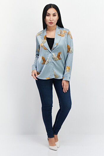 Bebe Women's Gray Long Sleeve Slit Neck Shirt - All Printed