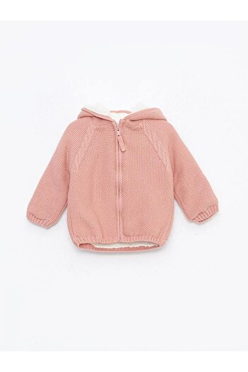 LC Waikiki LCW baby Pembe Kapüşonlu Uzun Kollu Kız Bebek Triko Hırka