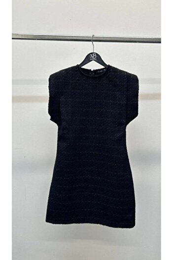 Maldia Shop Γυναικείο φόρεμα ειδικής σειράς Tweed κοντό μανίκι με επένδυση μαύρο