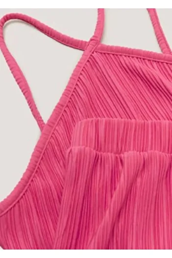 Kübra Tekstil Pink Pleated Girls' Shorts Set - Cross Straps 2205
