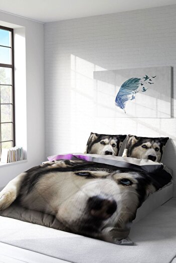 MonoHome Duvet Cover Set 100% Natural Cotton Double 3d Digital Husky