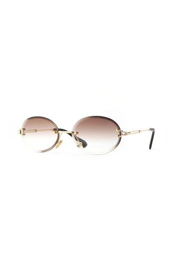 TomyHelf Gold Color Stylish Sunglasses with Round Rimless Brown Lenses - Unisex Modern Design