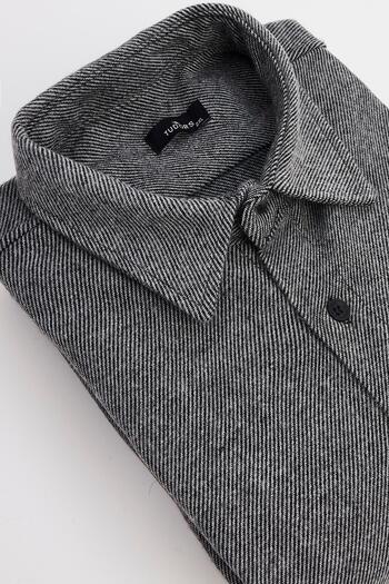 Tudors Men's Big Size Large Size Lumberjack Single Pocket Checked Gray Winter Shirt