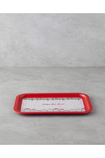 English Home Happy New Year Red Metal Tray - 35X23 cm