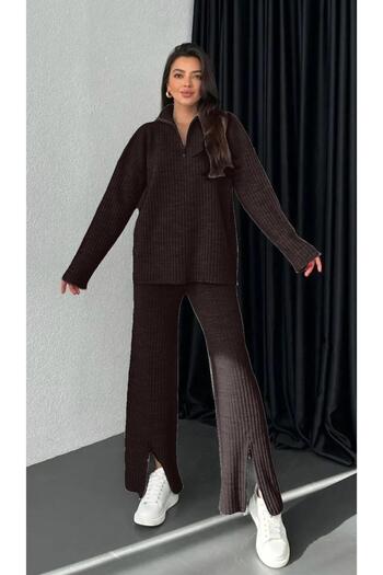 glztriko Zipper Detail Knitwear Sweater Trousers Double Set
