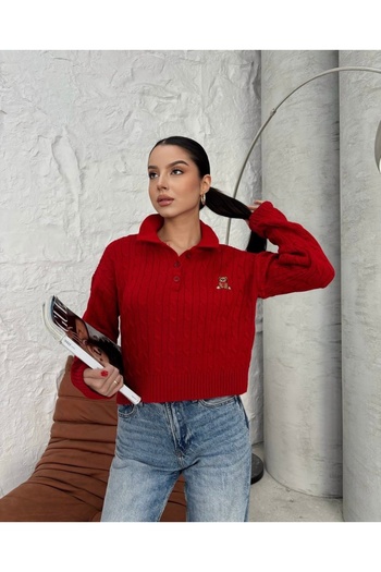 İLKCET MODA Bear Embroidered Hair Knit Women's Short Sweater