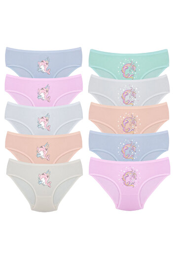 Onurel Pachet de 10 chiloți din lycra cu imprimeu Dolfin și unicorn pentru fete