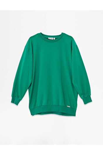Kayra Green Off-Shoulder Sweatshirt - Crew Neck