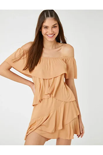 Koton Mini Jumpsuit Off Shoulder Ruffle Detailed
