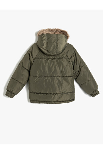 Koton Hooded Inflatable Coat - Faux Fur and Wind Detail