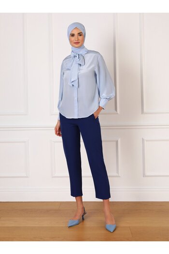 Refka Classic Trousers with Clamp Detail - Navy Blue - Refka