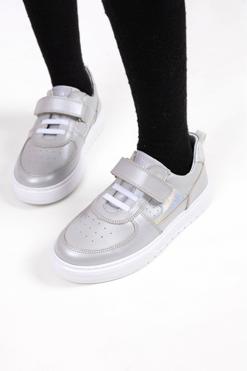 kids A more Rolly Single Velcro Leather Girl's Shoes Silver