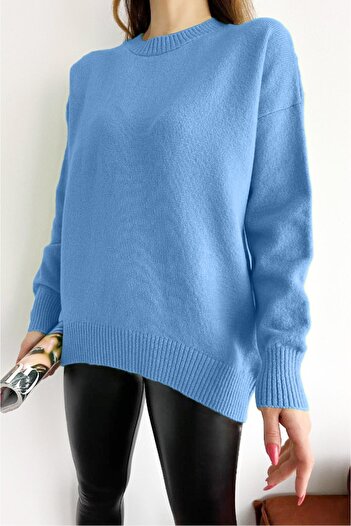 FEMELLE Women's Baby Blue Standard Size Oversize Knitwear Sweater