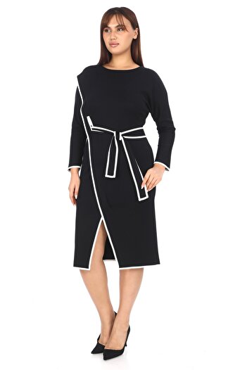 etselements Triangular Slit Dress with Lace and Piping Detail