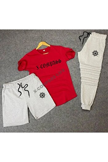 x-compass life Unisex Summer Shorts T-shirt Sweatpants Set of 3 Combin Set