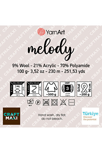Yarnart Melody - Μαρμάρινο, Γυαλιστερό Χειροποίητο Νήμα Πλεκτομηχανής Ebruli-907