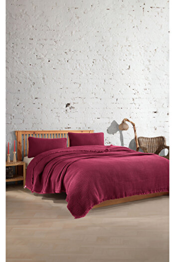 destinyhometex Double Waffle Bedspread - 100% Cotton, 230X250Cm/50X70Cm 2 Pillowcases