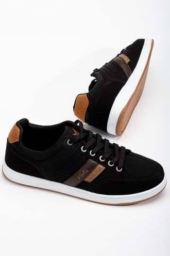 Dilimler Ayakkabı Men's Sports Shoes Black Skin Side Stripe Flat Sole
