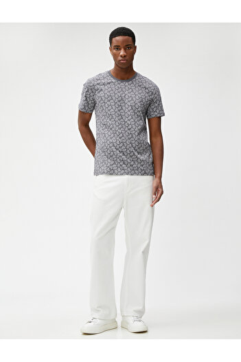 Koton Shawl Printed T-Shirt Crew Neck Slim Fit Cotton