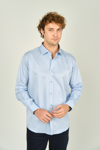 figs Чоловіча сорочка Slim Fit з довгими рукавами з бавовняної тканини з блиском 0013 світло-синя