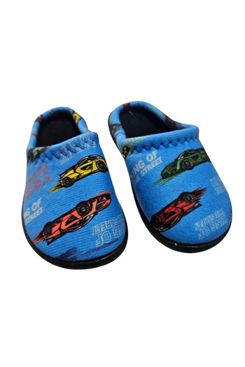 Moda Devrin Blue Car Children's Home and Outdoor Slippers
