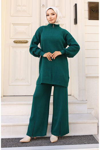 sefamerve Emerald Green Zippered Knitwear Set - 11030-07