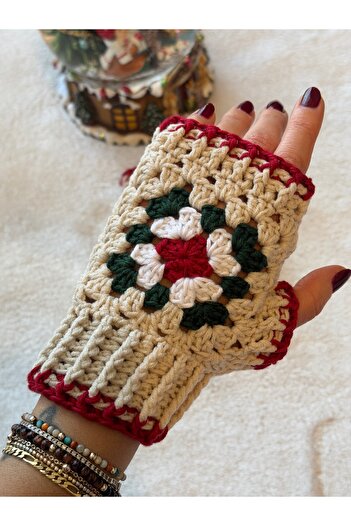 Miliva Parmaksız Motifli Eldiven | Örgü Eldiven | Pamuklu İp Eldiven | Desenli Eldiven | #handmade