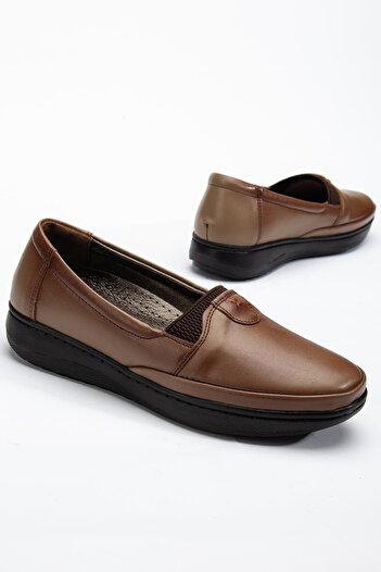 Dilimler Ayakkabı Genuine Leather Women's Orthopedic Casual Shoes - Mink Flat Model
