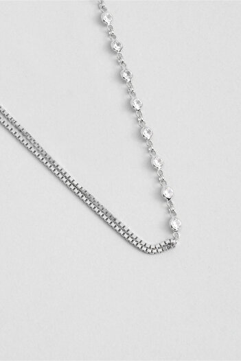 So CHIC... Minimal Tasarım 18 Ayar Beyaz Altın Kaplama 45 Cm Gümüş Kolye