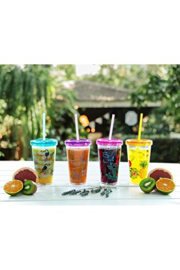 Herevin 660 Cc Patterned Glass with Straw - tropical