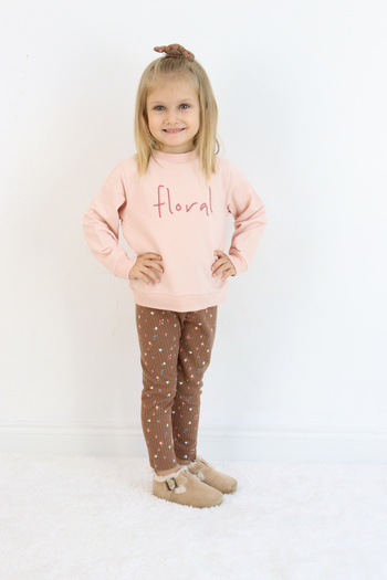 Pijamella Girls' Embroidered 2-Piece Set Oversize Sweatshirt Top-Lycra Leggings