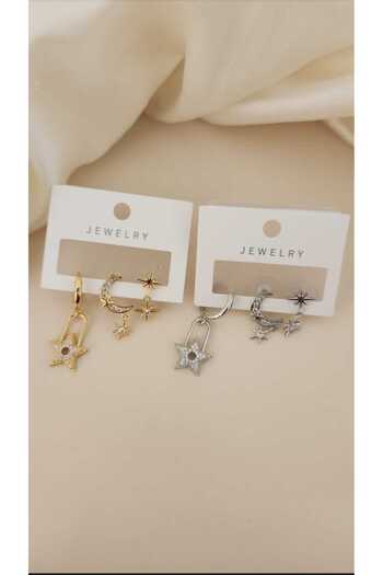 novoglo Vip Series Moon Star Design Zircon Stone 3 Piece Combination Earring Set Gold