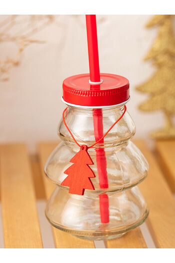 LC Waikiki Lcwk Christmas Themed Glass Cup with Straw and Lid
