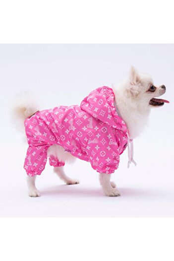 Pettrend Pink Patterned Jumpsuit Raincoat Dog Apparel Dog Raincoat