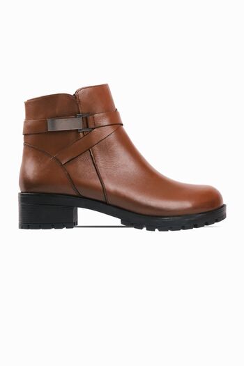 Lal Shoes & Bags Away γυναικεία πόρπη ζώνης από γνήσιο δέρμα Λεπτομερείς μπότες με τακούνι-καφέ