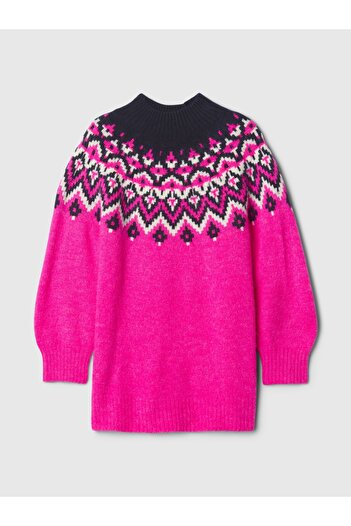 GAP Kız Bebek Pembe Fair Isle Desenli Elbise