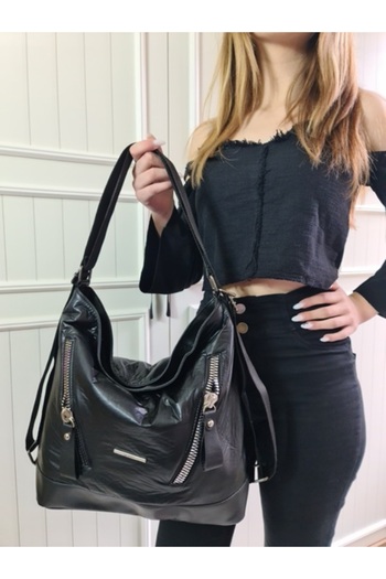 Gloria Parachute Leather Black Women's Backpack and Shoulder Bag with Multiple Compartments