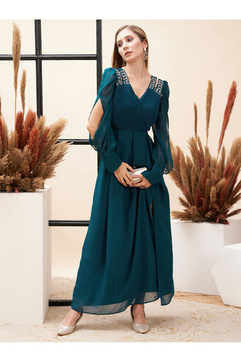 Mish By Styli Cut-Out Shoulder Detail Embellished Maxi Dress