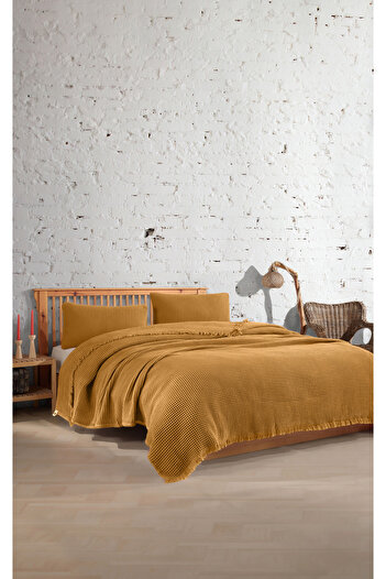 destinyhometex Double Waffle Bedspread - 100% Cotton, 220X240Cm/2 Pieces, 50X70Cm Pillowcases