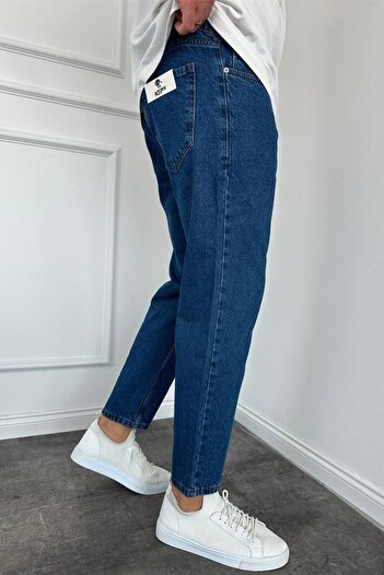 MADZEYMODA Boyfriend Kalıp Erkek Koyu Mavi Jean Kot Pantolon KE-608