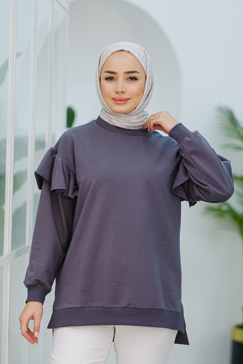 LOCCO Anthracite Ruffled Tunic Sleeve