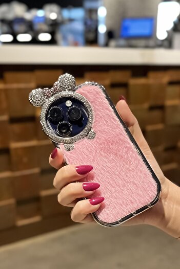 mooodcase iPhone 13 Pro Max Uyumlu Puffy Tüylü Premium Silikonlu Telefon Kılıfı