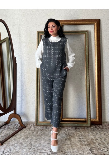 KÜÇÜĞÜM BUTİK Anthracite Tweed Vest-Pants Set (Vest-Pant)