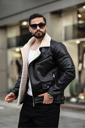 BOYS MANS Ανδρικό Northern Leather Jacket Winter Μαύρο δερμάτινο μπουφάν