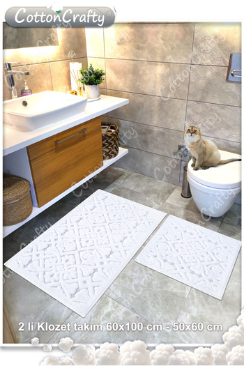Cotton Crafty Cotton Woven Bath Mat Set, Bathroom Rug Lara Set of 2 60X100 - 60X50