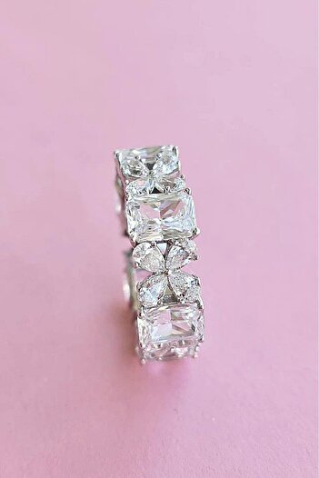MorMajor Silver İTHAL PREMİUM TAMTUR TİFF ÇİÇEKLİ MOZANİT GÜMÜŞ YÜZÜK