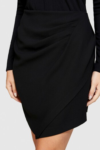 Sisley High Waist Front Draped Pleated Crepe Mini Skirt Women's Black Skirt - 323A4Ra0L001F