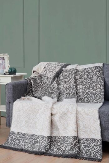Bikaya Home Aksu Patterned Cotton Blanket - Double Sided, Single, Antray Gray